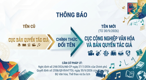 Cục Bản quyền tác giả đổi tên thành Cục Công nghiệp văn hóa và Bản quyền tác giả từ ngày 30/9/2026